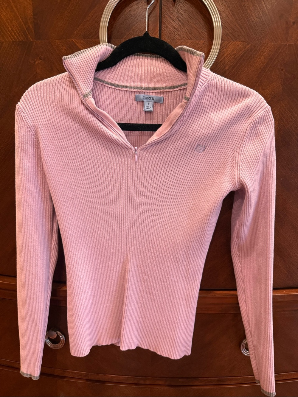 Izod Light Pink Ribbed Quarter-Zip Pullover